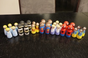 Our little army of peg princesses and superheroes.